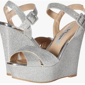 New Nina Jinjer Silver Wedge Sandals Size 9M
